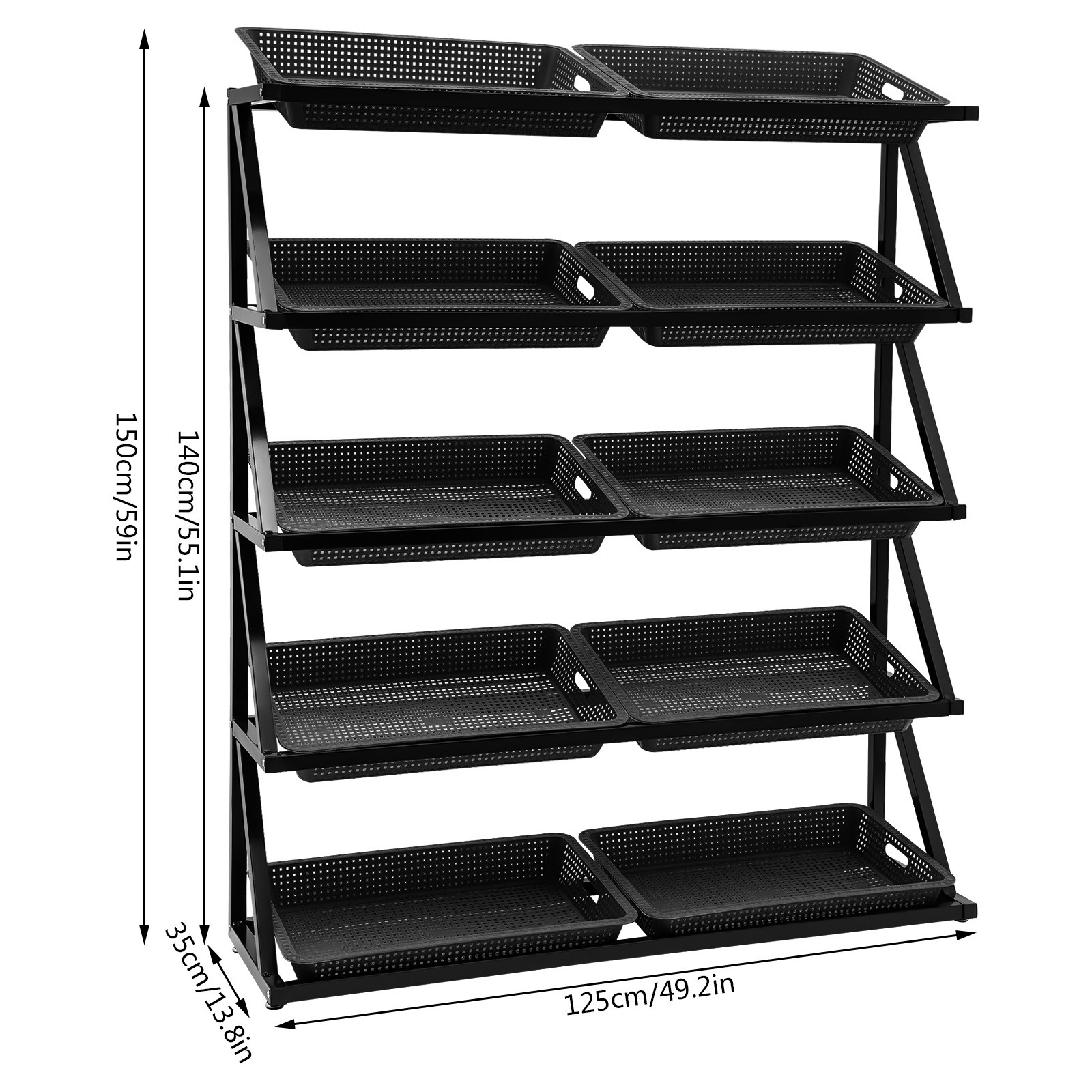 Market Retail Display Rack Shelf Merchandiser Fruit Vegetable Snack Basket 5Tier