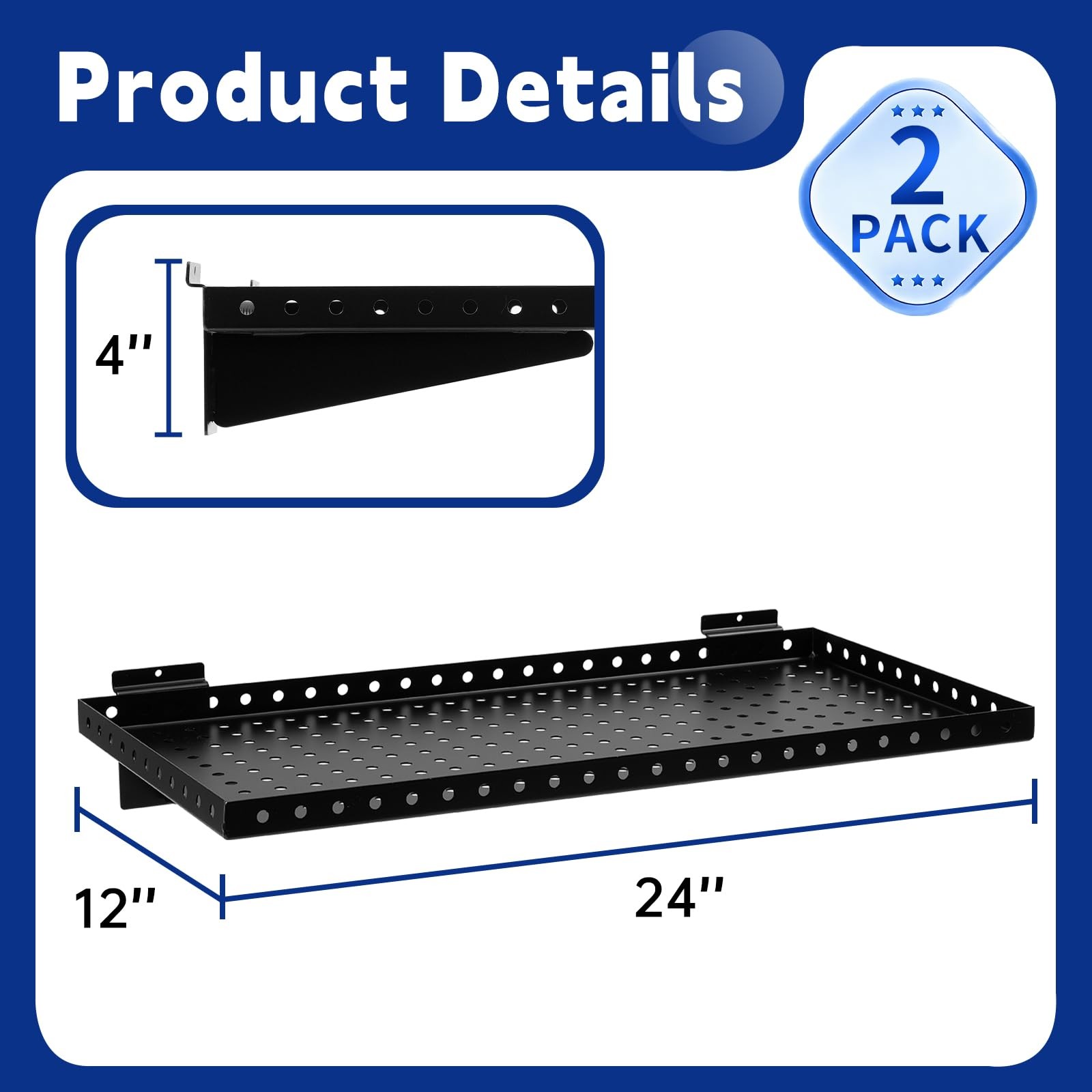 Durable 24×12 Inch Steel Slatwall Shelves for Garage & Retail Storage (2-Pack)