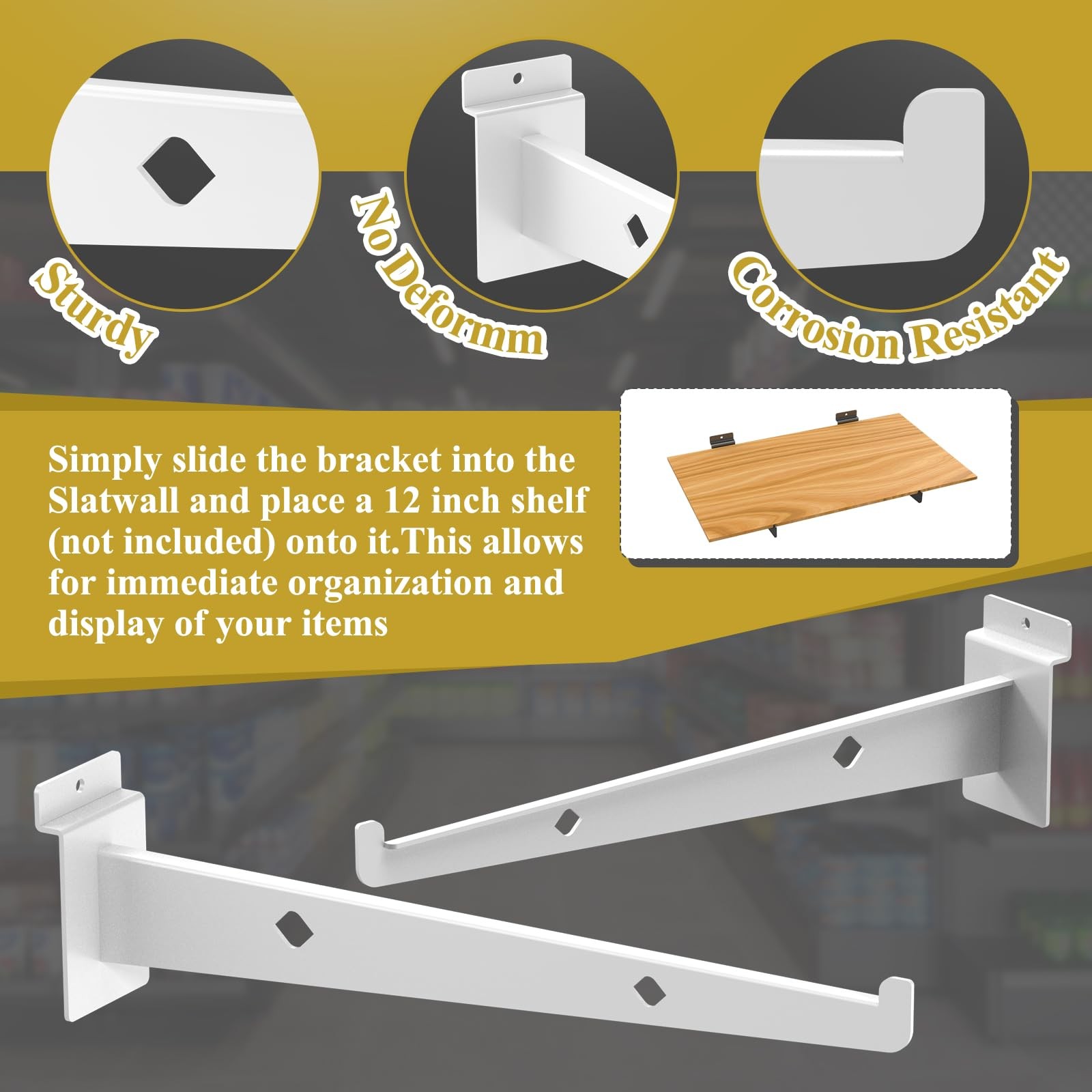 12 Inch Slatwall Shelf Bracket Set of 12, Heavy Duty Slat Wall Shelf Bracket,…