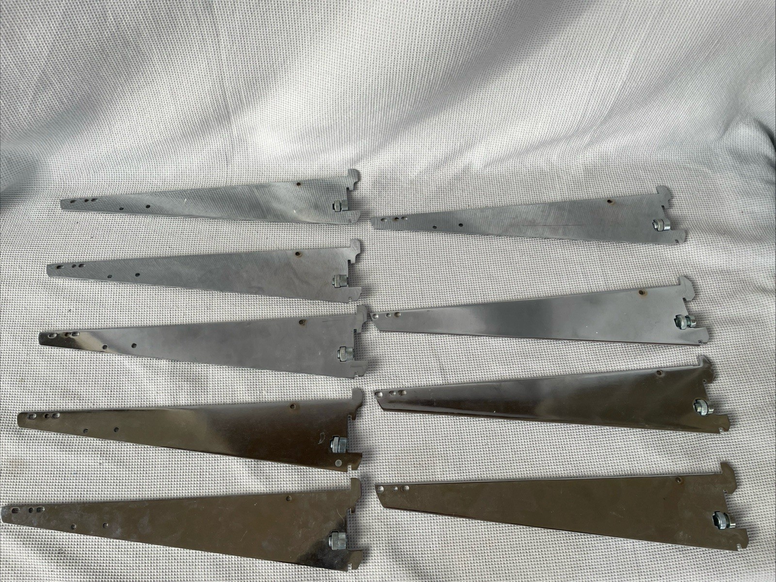 Single Slotted 14” Chrome Shelf Fixture Brackets Lot Of 9 W/Locking Nut/Screw