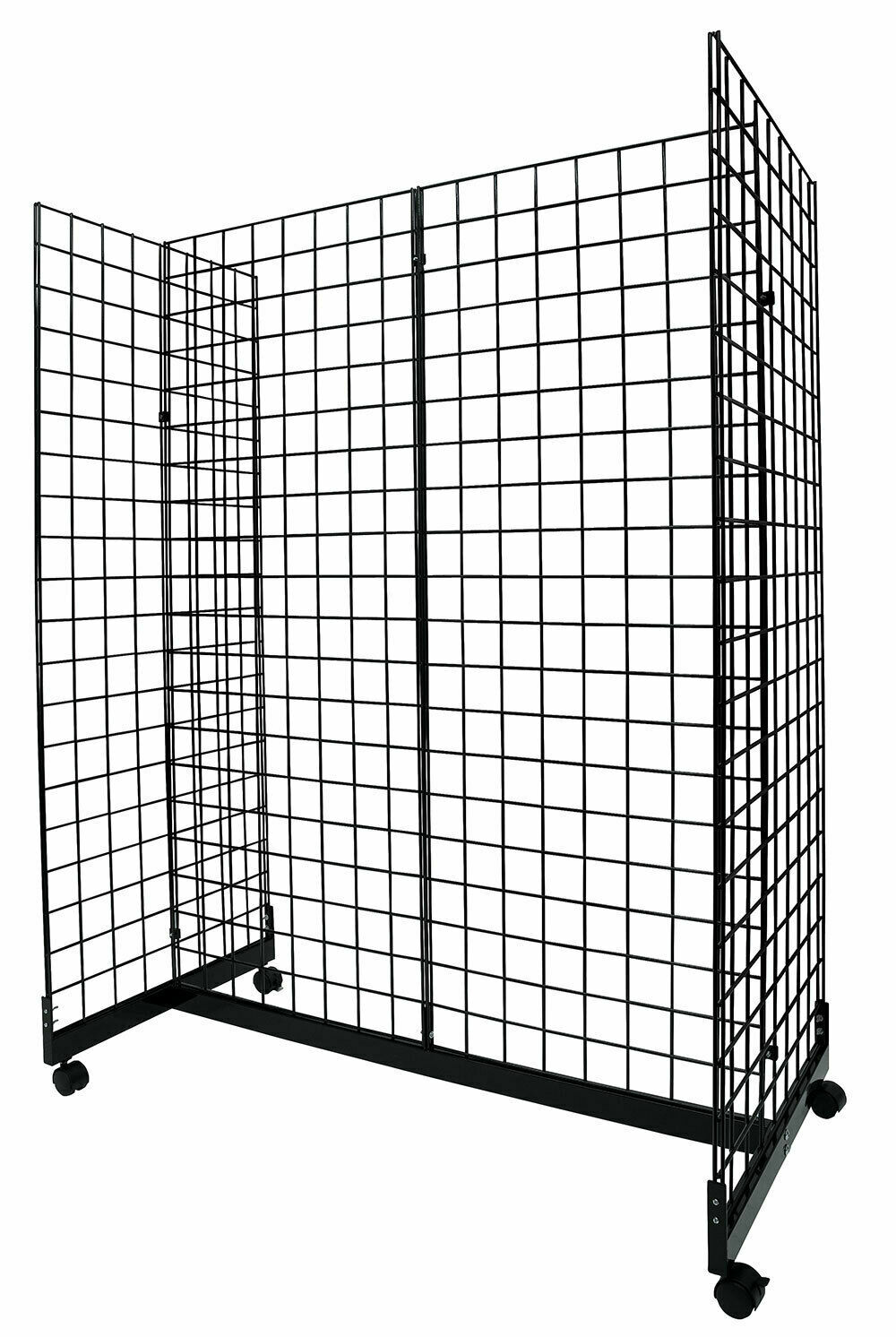 Wire Grid Gondola Unit Black 48″ L x 66″ H x 24″ W Display Rack Casters Rolling