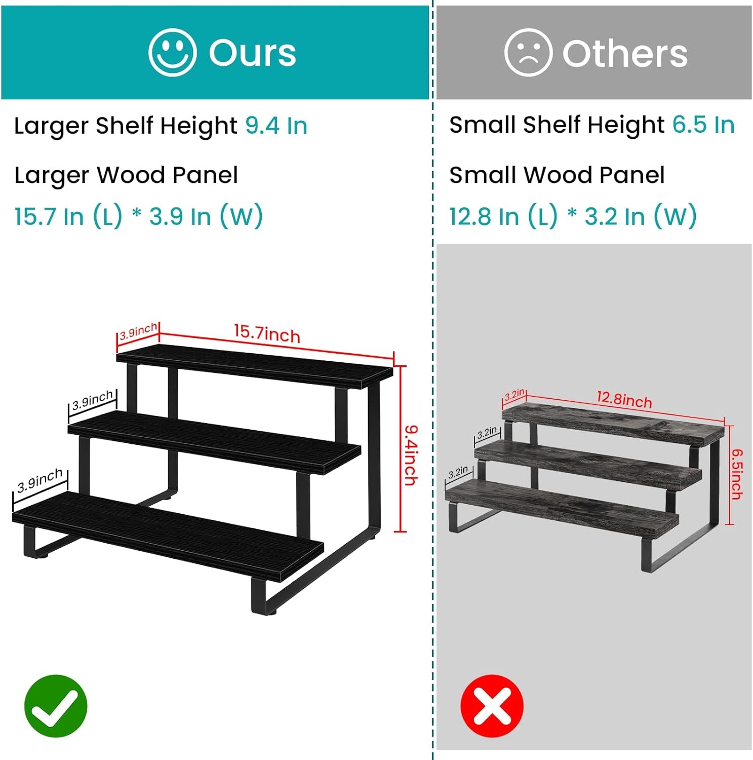 3 Tier Wooden Display Riser Stand, Portable Products Display Shelf