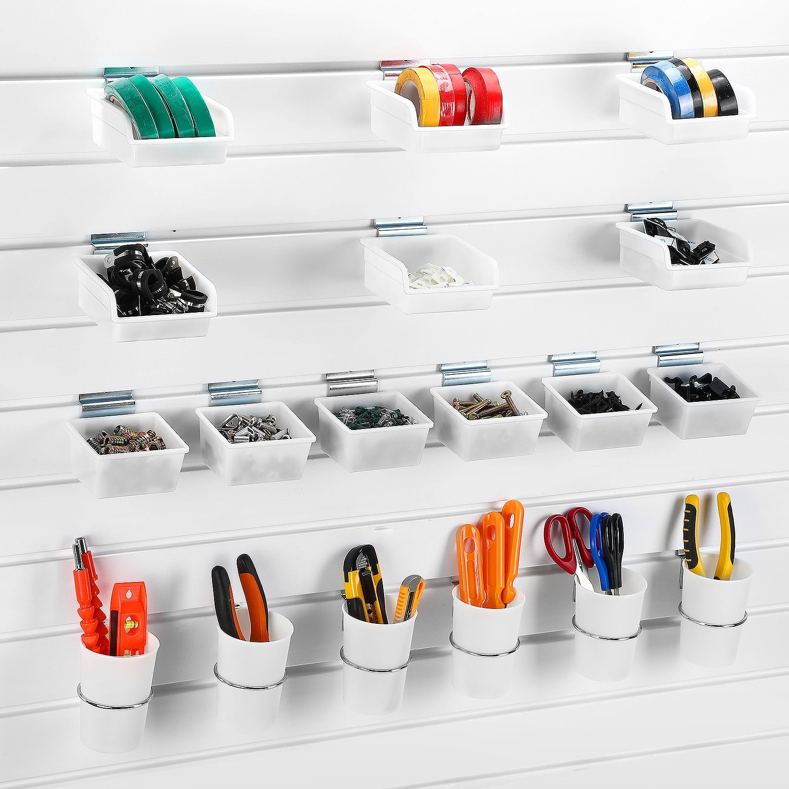 18 Pcs Slatwall Bins Cups Hook Loops Wall Organizer Accessories White