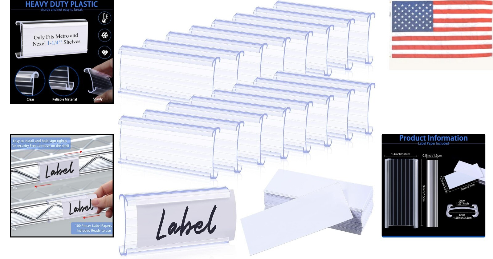 100 Clear Wire Shelf Label Holders with Paper Inserts – Easy Installation