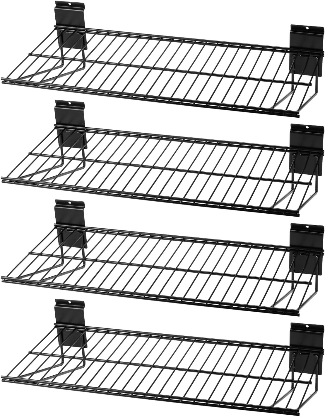 Heavy Duty Slatwall Shelves – 24″ Wire Shelf Set (4 Pack) for Garage Storage