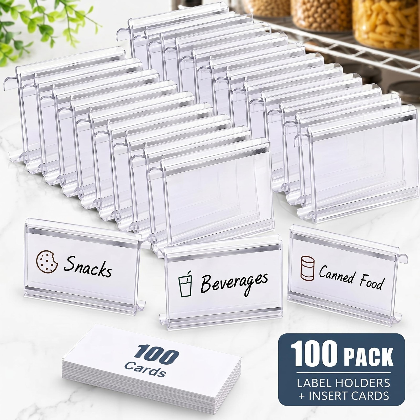 100 Pcs Wire Shelf Label Holders with Inserts for 1.25″ Shelves – Rack Labels Cl