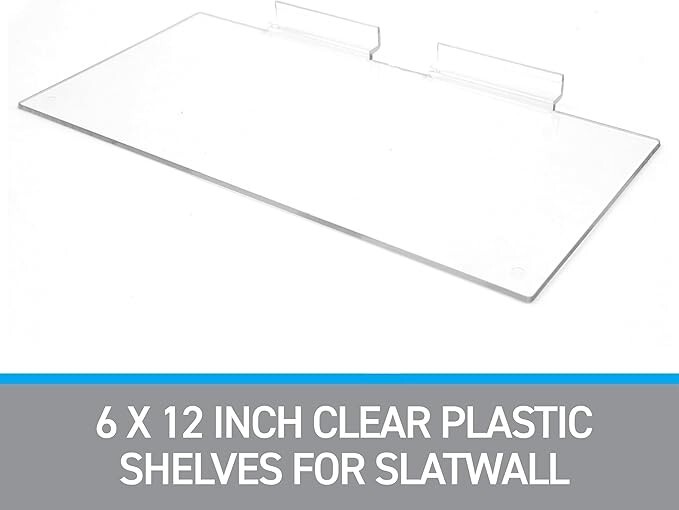 25 Slatwall Shelves Shelf Shoe 12″ x 6″ Flat Styrene Clear Acrylic Slat Grid