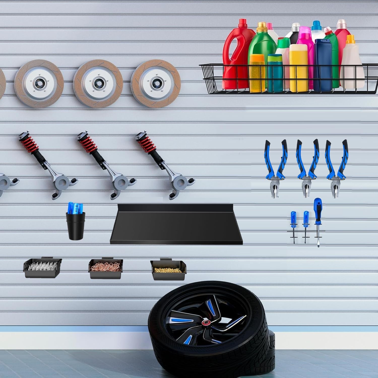 40 PCS Slatwall Accessories Set Metal Wire Baskets Hooks Garage Room Storage
