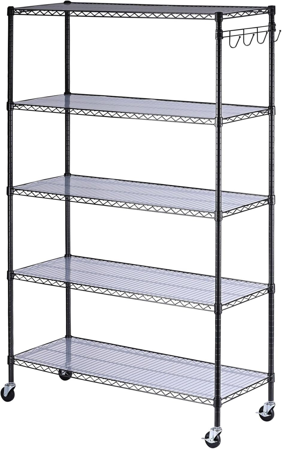 5-Shelf Wire Shelving Unit with Casters & Liners, 48″W x 18″D x 72″H, Black