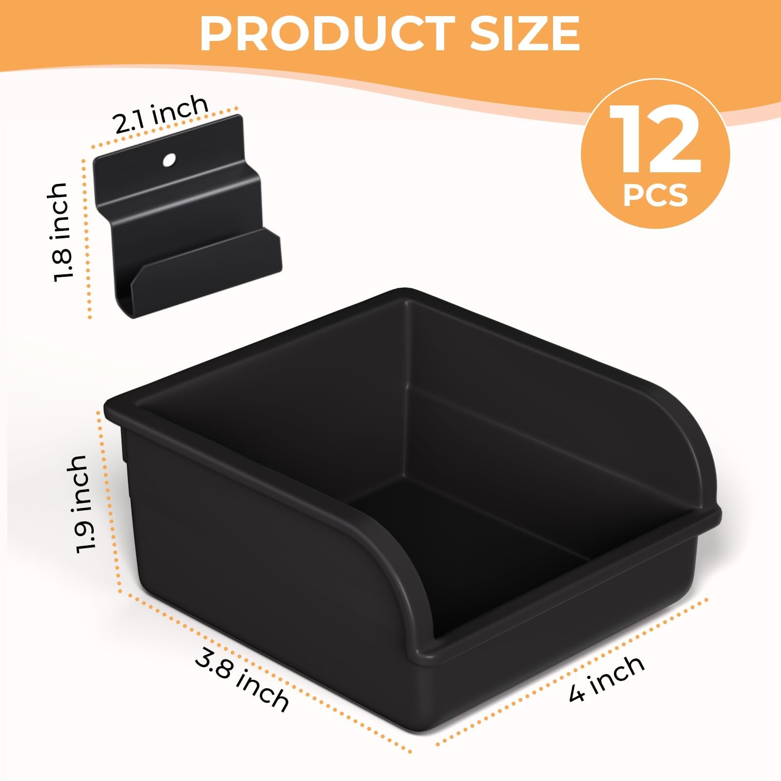 12 PCS Plastic Slatwall Bins Hooks Garage Hardware Organizer Wall Containers