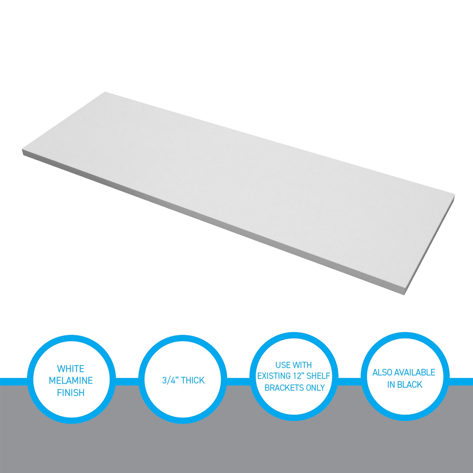 SSWBasics Laminated White Melamine Shelf Board, 36”L x 12”W, Durable and Sleek