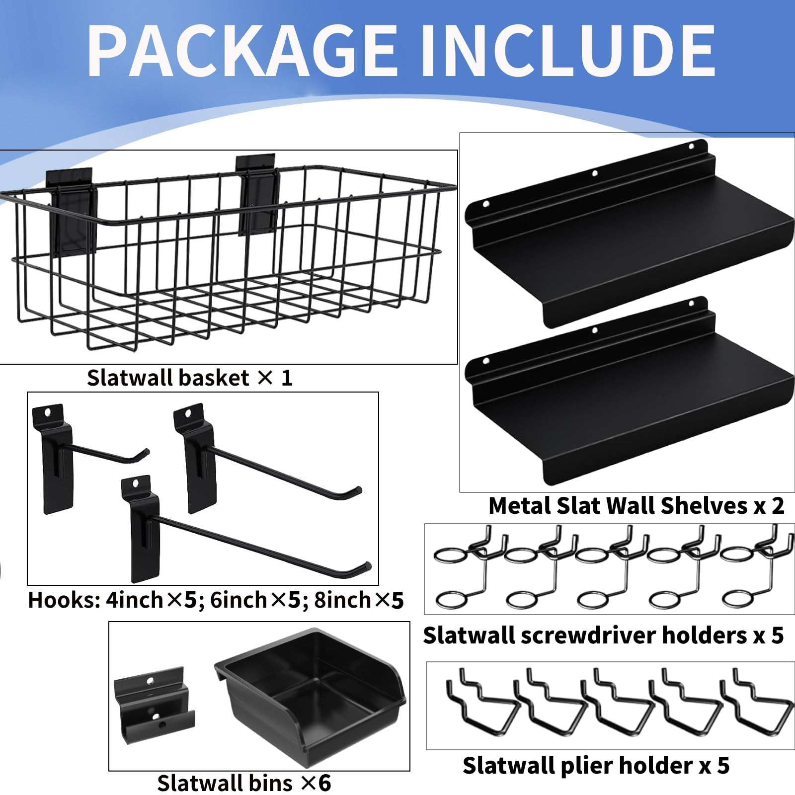 40 PCS Slatwall Accessories Set Metal Wire Baskets Hooks Garage Room Storage
