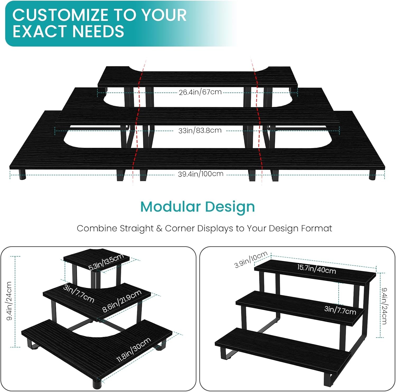 3 Tier Wooden Display Riser Stand, Portable Products Display Shelf