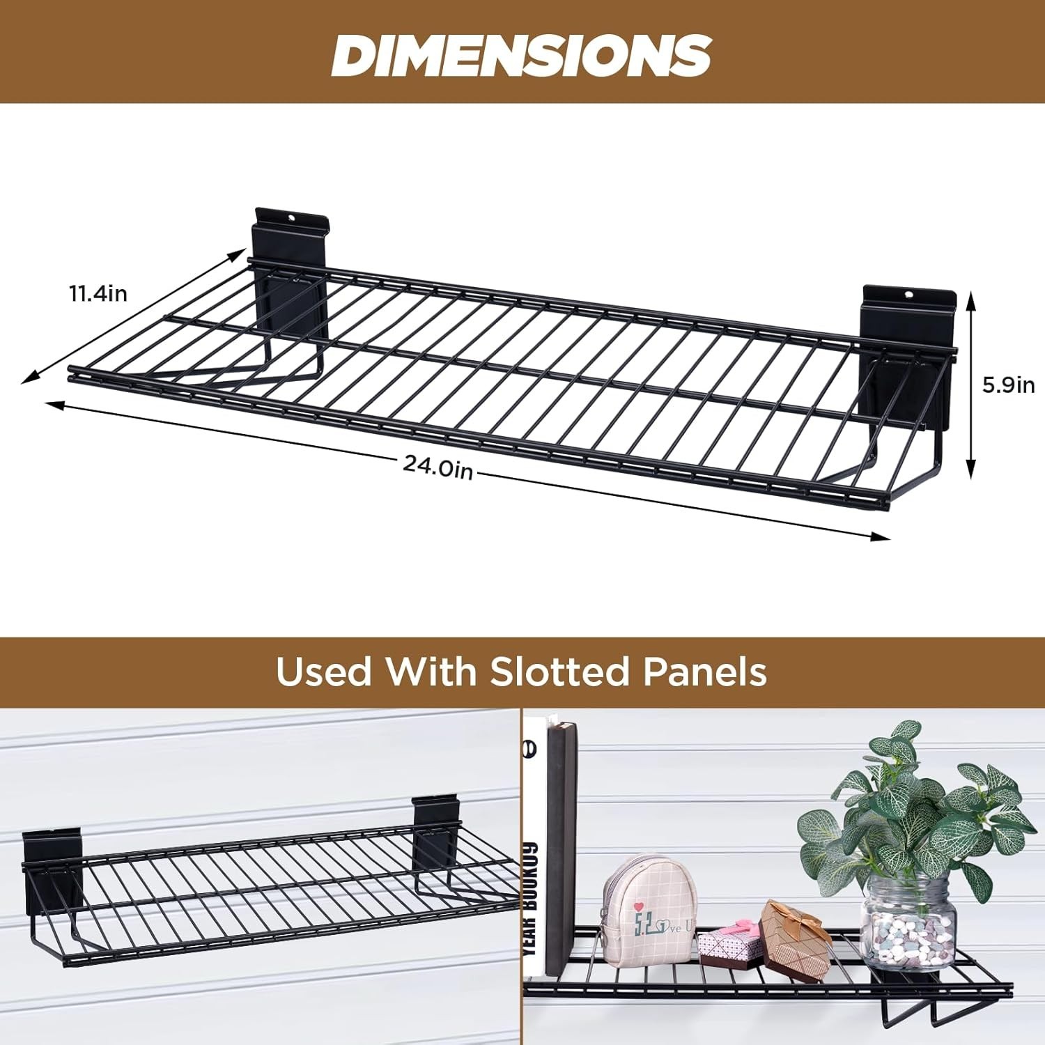 Sturdy 24-Inch Black Slat Wall Accessories – Easy Mount Shelving – 2 Piece Set