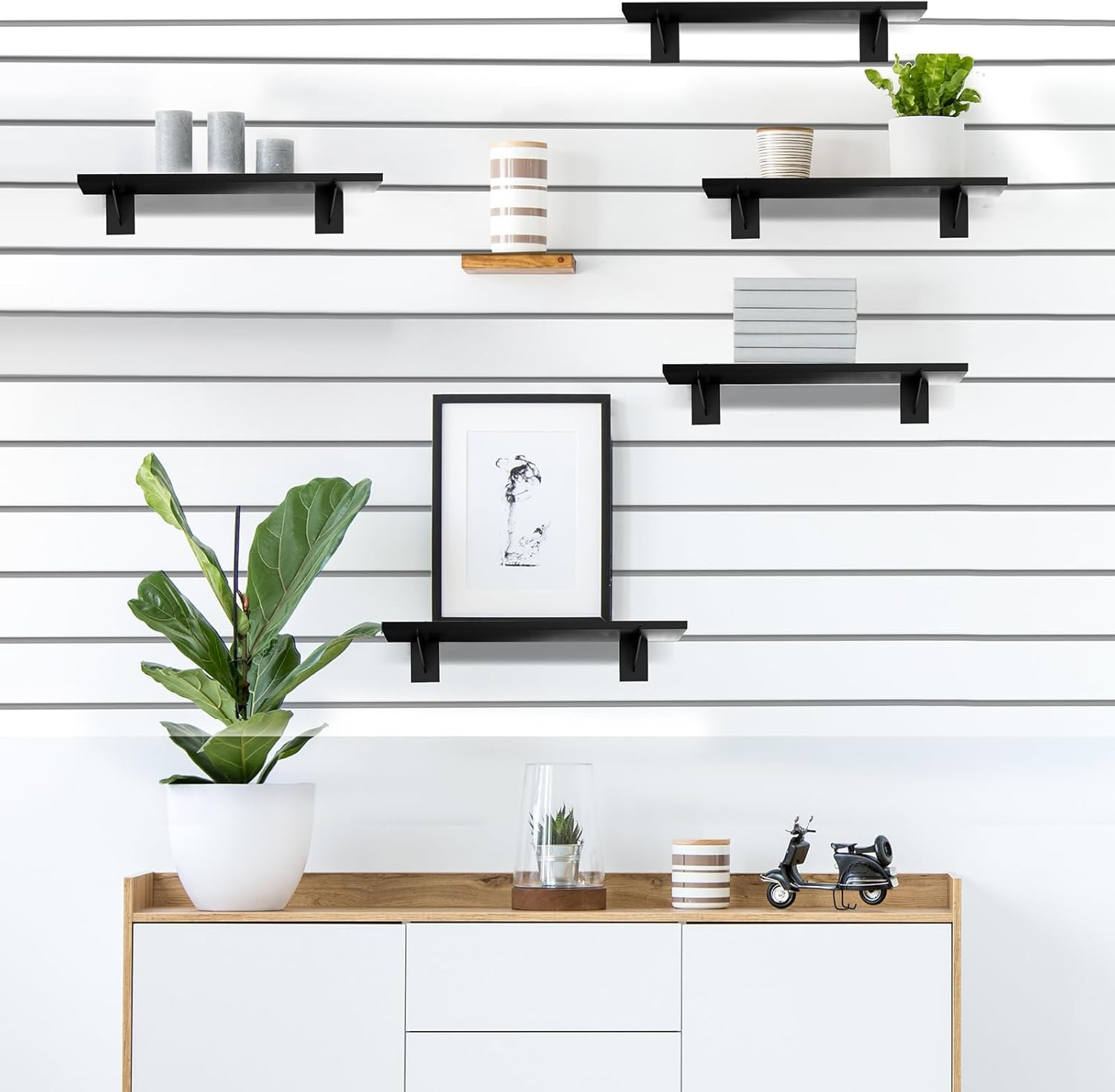 8 Pack Wooden Slatwall Shelf, 15.7 X 5.9 Inch Slatwall Shelves with Metal Bracke