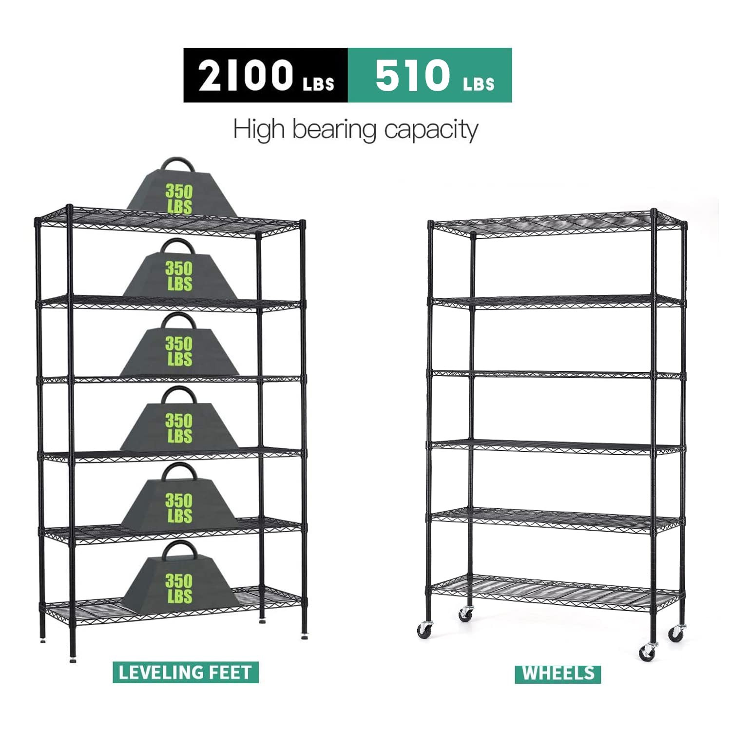 BestMassage 82″x45″x18″ 6 Tire Wire Shelving Unit 18″D x 45″W x 82″H, Black