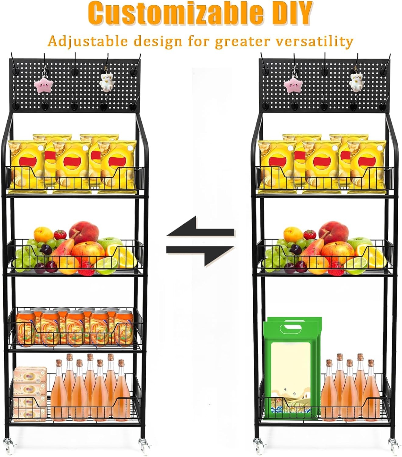 4Tier Retail Display Rack With Hooks Wire Snack Candy Display Stand Kitchen Rack