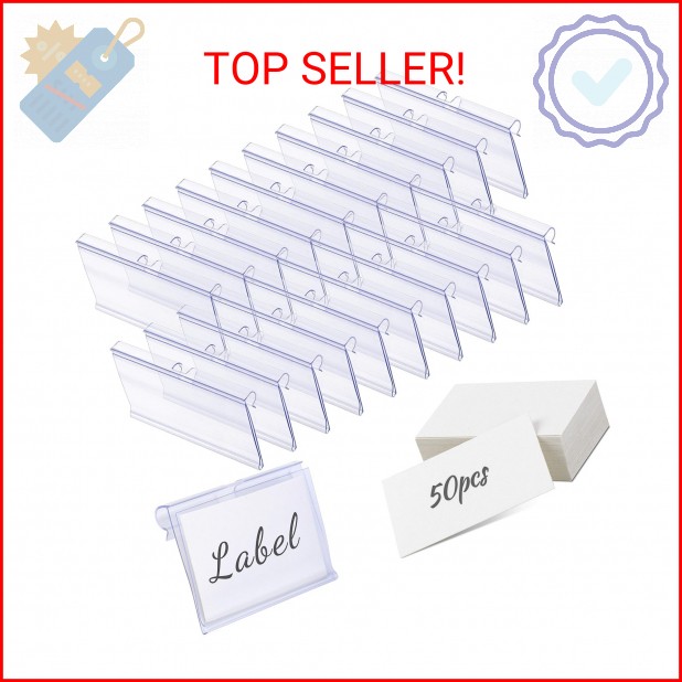 Meetory 50 PCS Clear Plastic Label Holders for Wire Shelf Retail Price Label, Ba
