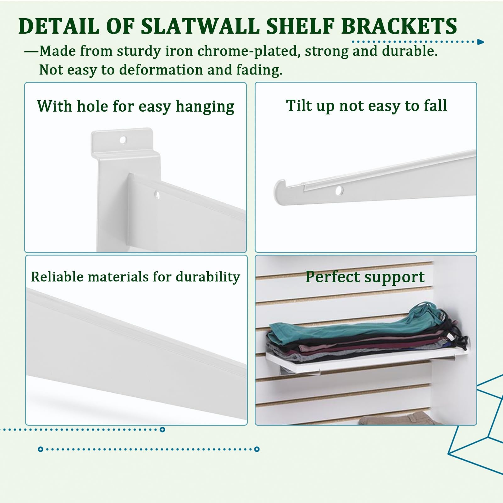 10 Inch Slat Wall Knife Shelf Bracket 10 Pack Heavy Duty White Lip Support