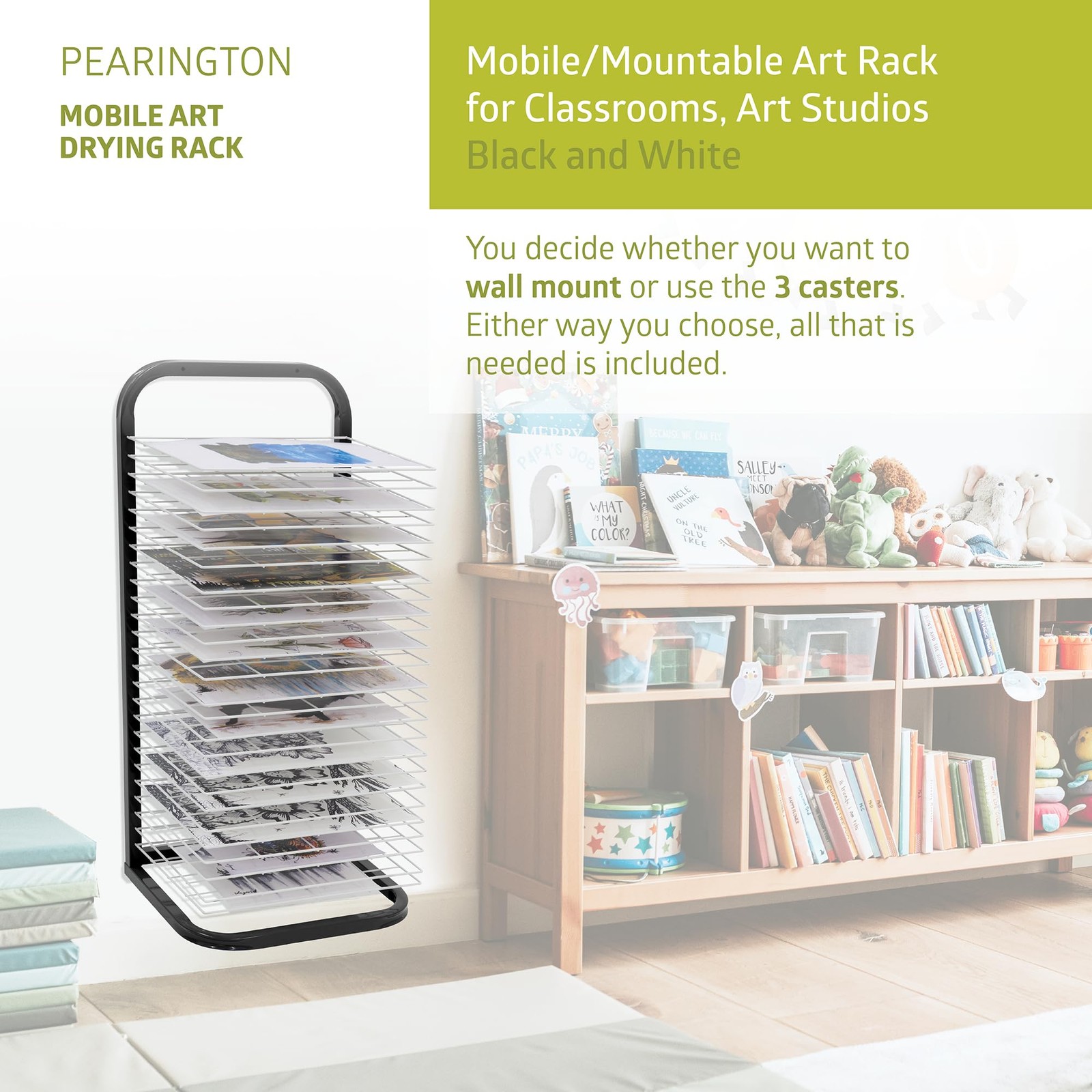 Pearington 25-Shelf Mobile/Wall Mountable Art Drying Rack 25 Shelves, Black