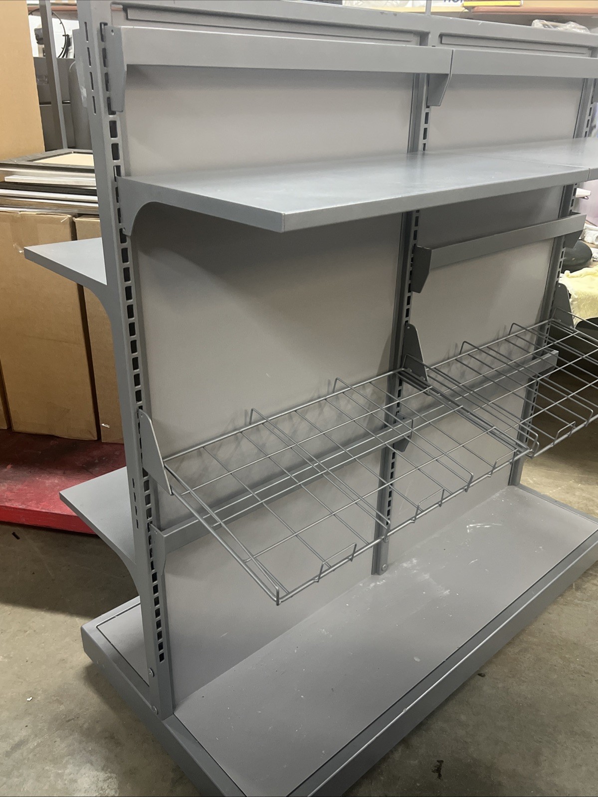 Gondola Shelving 4 Foot Two Sided Unit Sleek Gray Titanium Commercial, Retail ￼