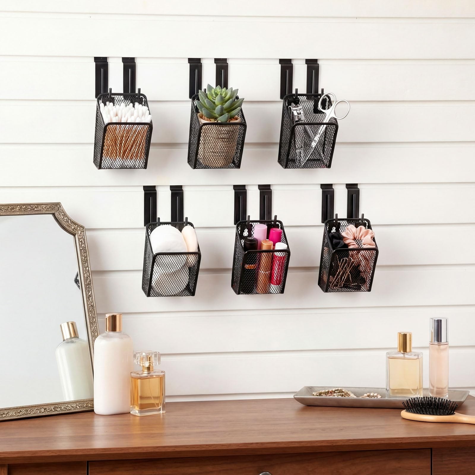 6 PCS Slatwall Bins Pencil Holder J Hooks Metal Wire Garage Wall Organizer