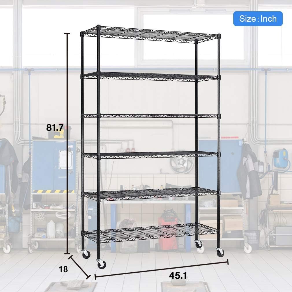 BestMassage 82″x45″x18″ 6 Tire Wire Shelving Unit 18″D x 45″W x 82″H, Black