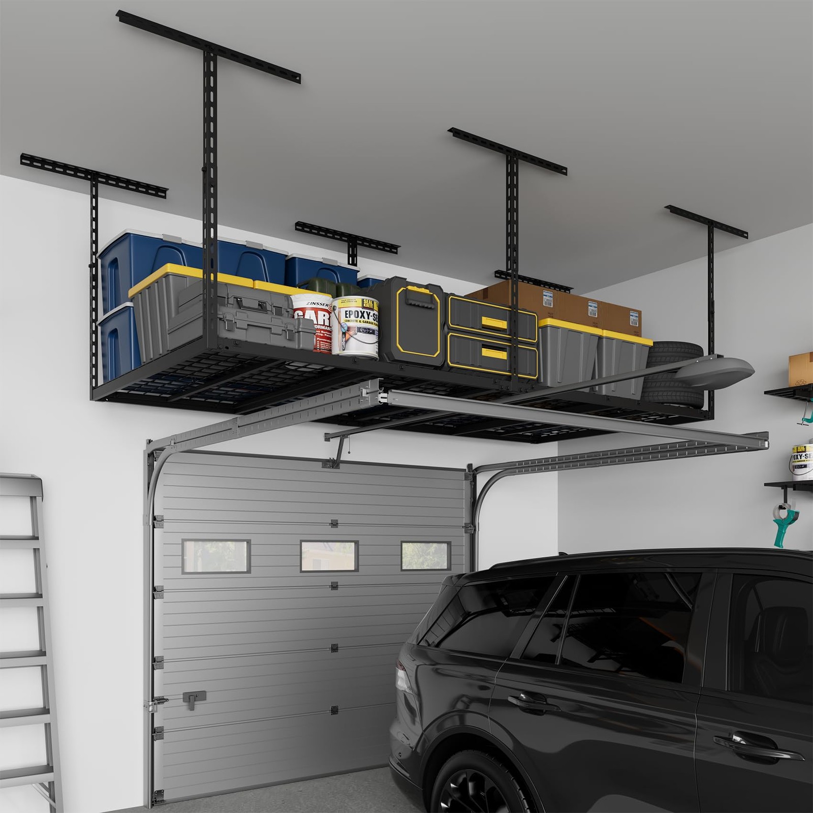 Jusgym 4X8FT Overhead Garage Storage Rack, 26″-40″ Height 4×8 ft, Black