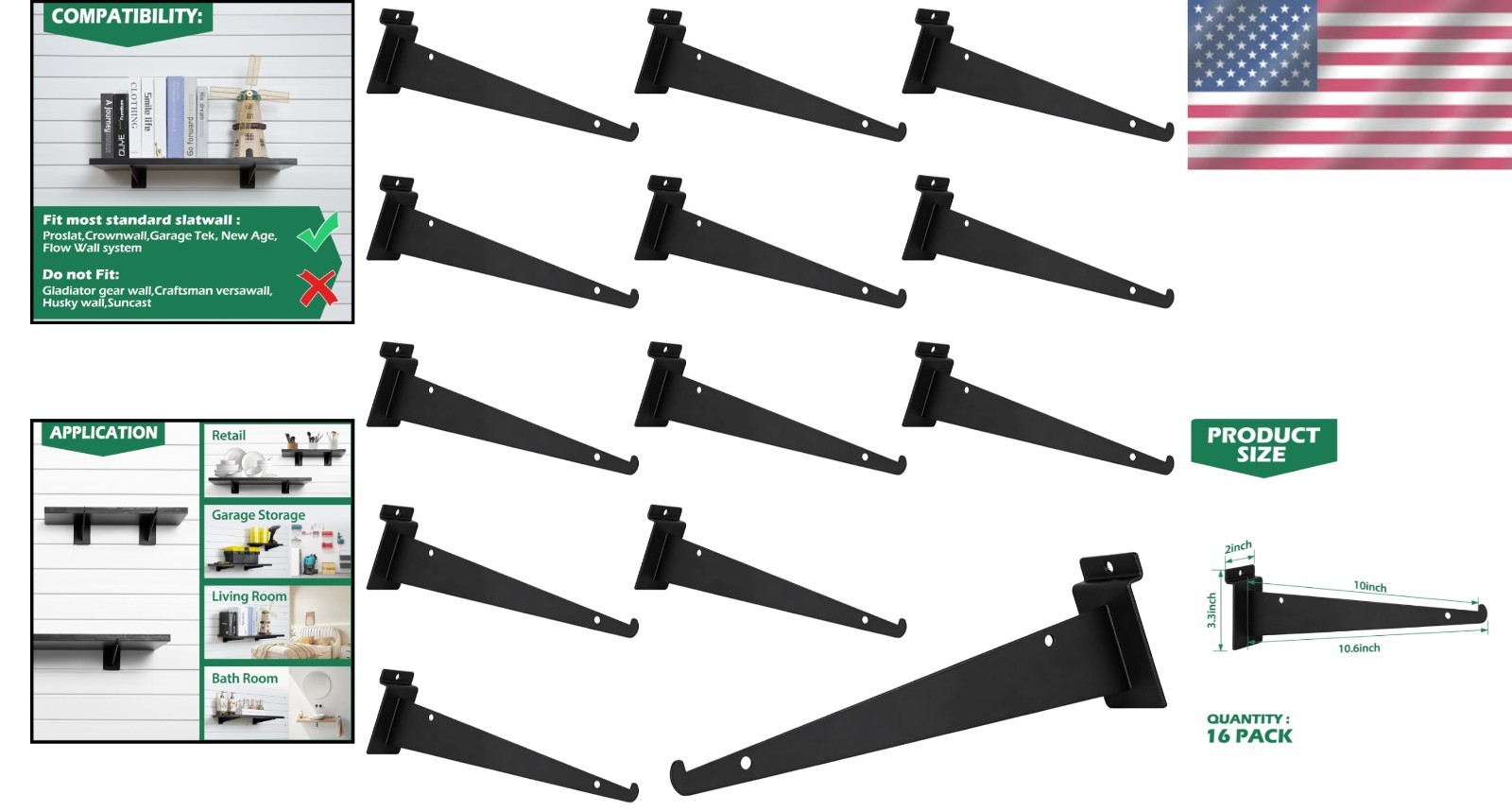 Versatile 10-Inch Slatwall Shelf Bracket Set of 16 – Ideal for Garage & Retail