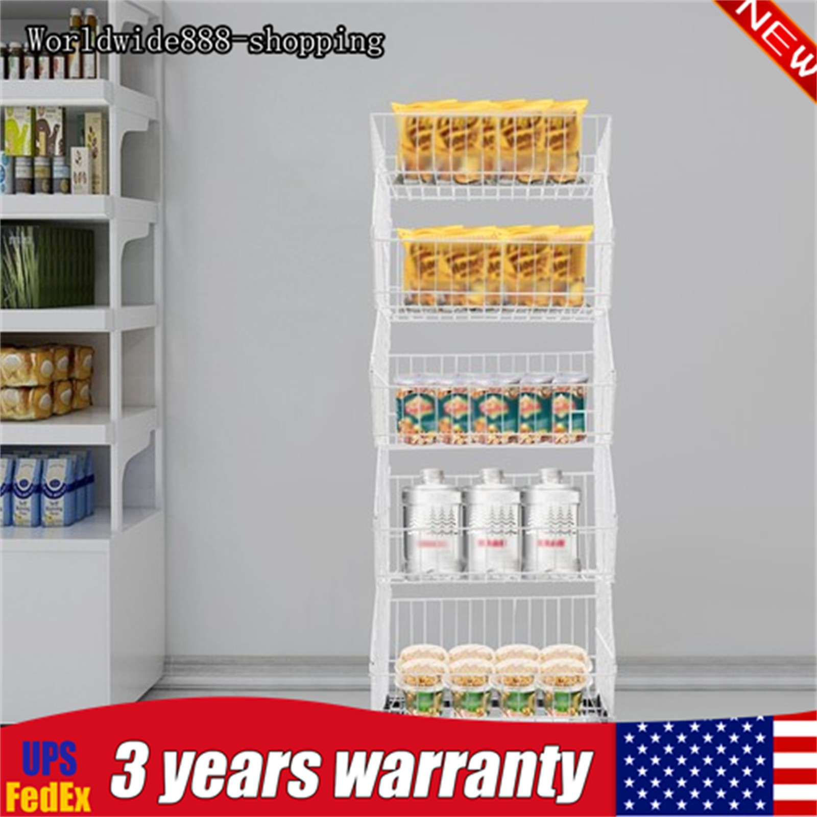 5 Tier Display Rack For Supermarket Kitchen Vegetable Storage Basket Shelving