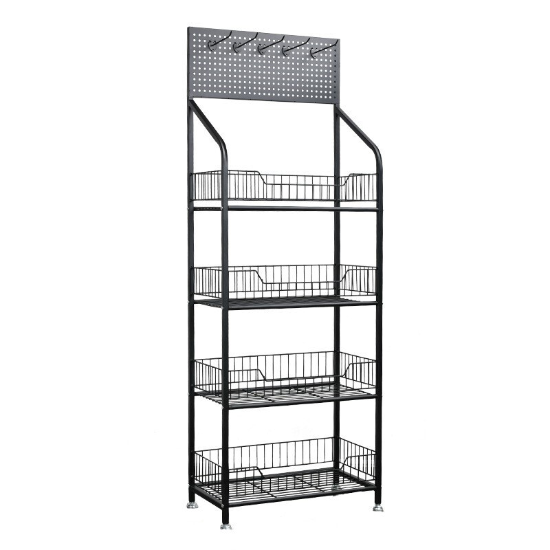 4Tier Retail Display Rack With Hooks Wire Snack Candy Display Stand Kitchen Rack