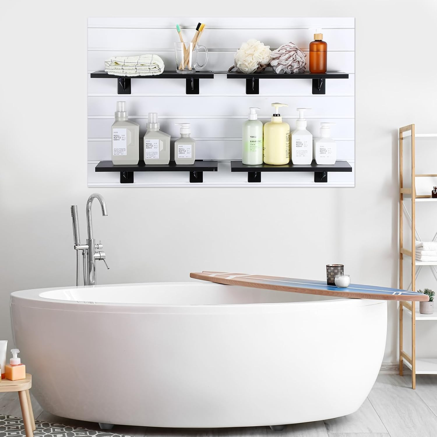 Beeveer 8 Pack Wooden Slatwall Shelf Set 15.7 × 5.9 Inch Black Slatwall Shelves