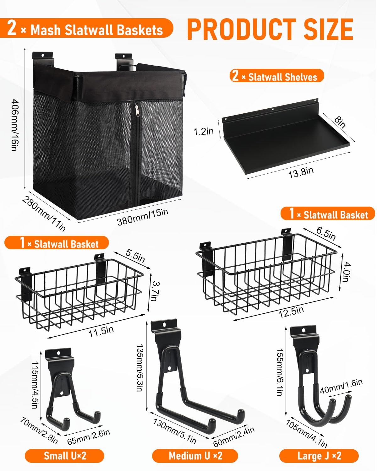Slatwall Baskets with Zipper, 6PCS Heavy-Duty Slatwall Hooks, 2PCS Metal Slat…