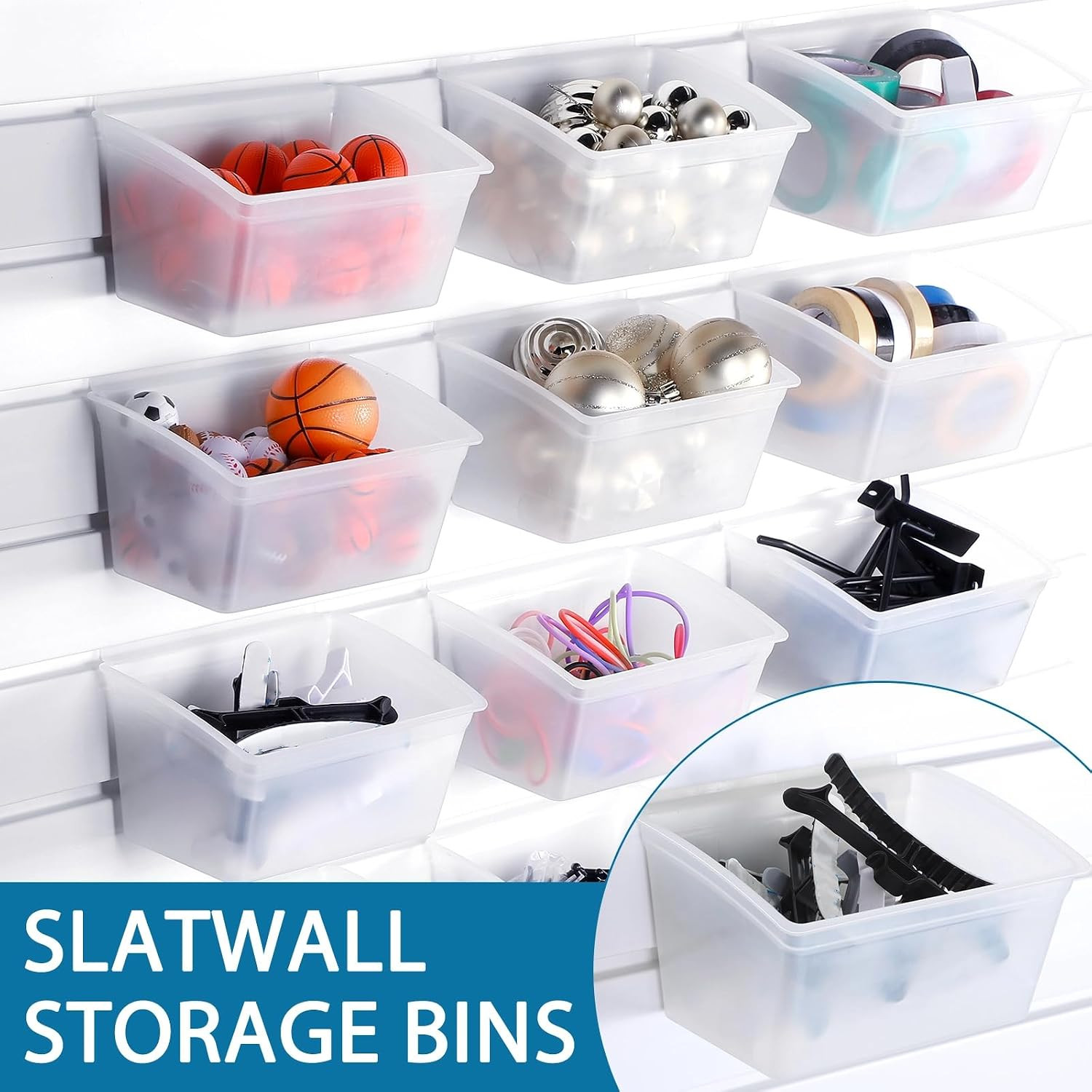 Unittype 12 Pcs Storage Bin Plastic Slatwall Bins for Slatwall Organizer Contain