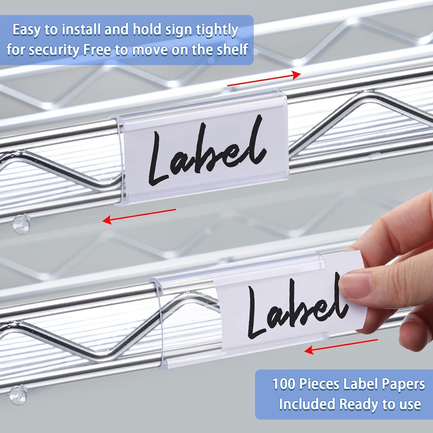 100 Wire Shelf Label Holders with Inserts for 1-1/4 Inch Shelves