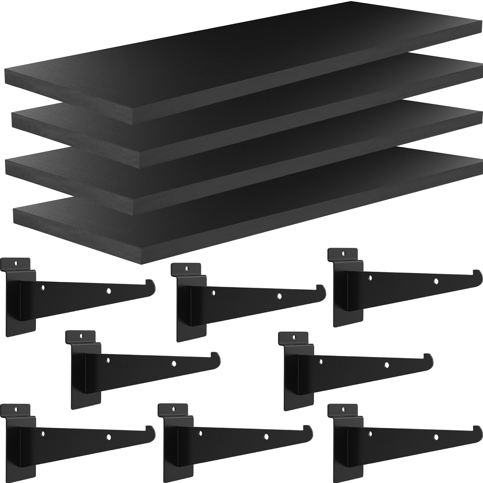4 Pack Wooden Slatwall Shelf, 15.7 x 5.9 Inch 15.7″D x 5.9″W x 0.6″H, Black