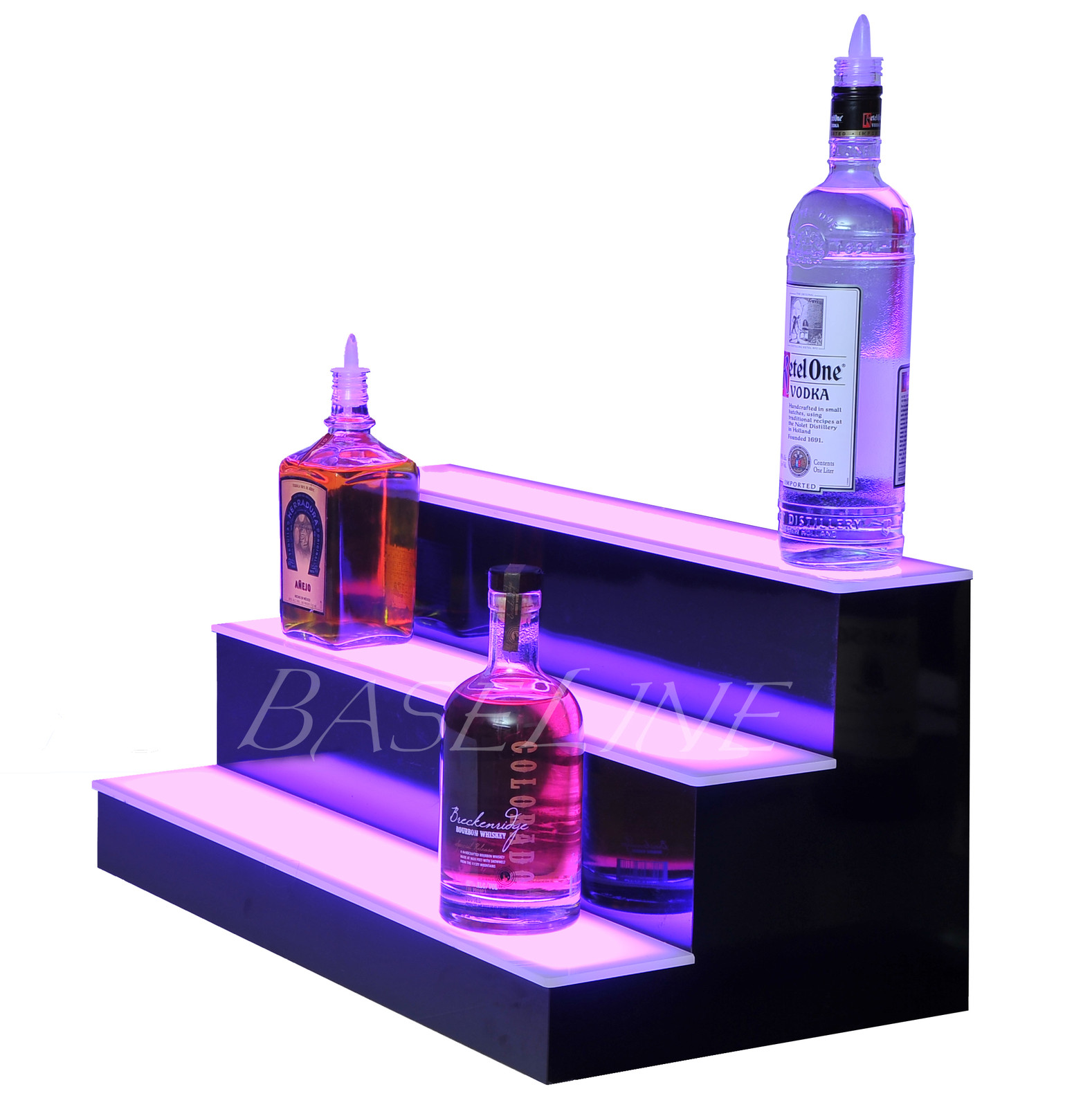 23″ LED BOTTLE RACK BAR SHELF, Three Step Home Bar Glass Display Shelving Rack