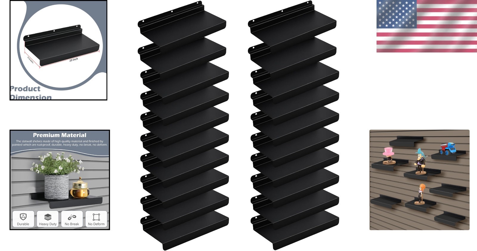 20-Piece Metal Slatwall Shelves Set, Black Display Shelves