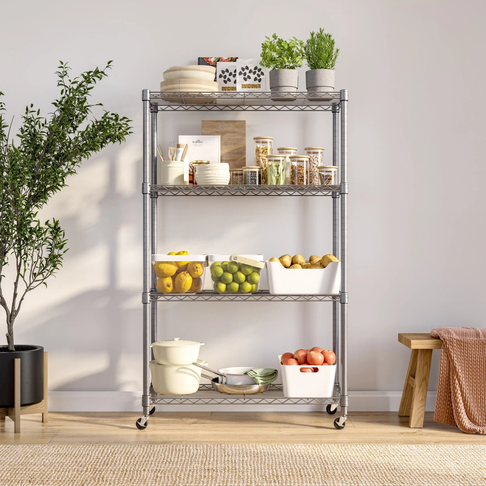 Seville Classics 4-Tier NSF Steel Wire Shelving, 36″ W X 14″ D X 56.5″ H, Silver