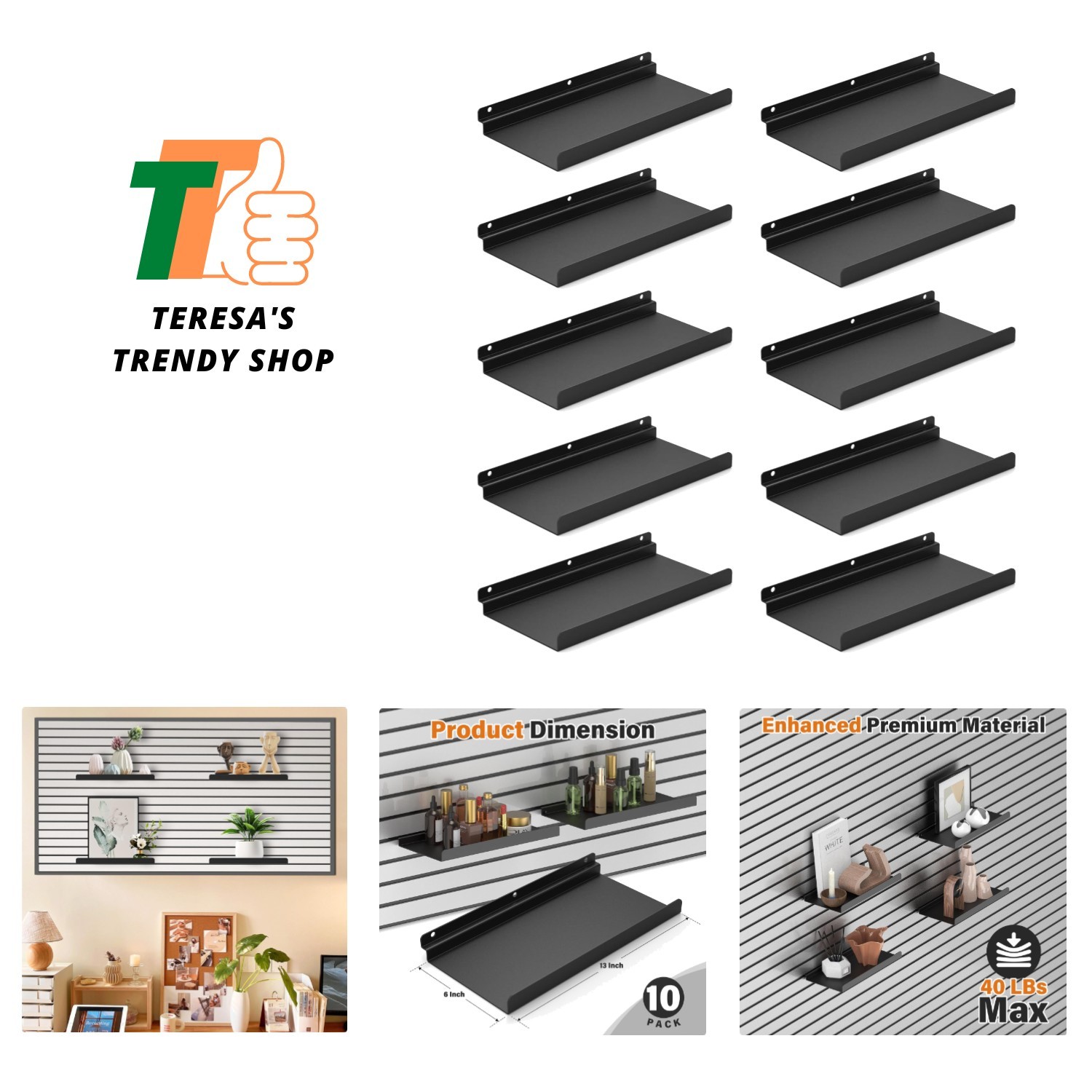10 PCs Inch Slatwall Shelves, 13X6 Inch Metal Slat Wall Shelves Accessories, …