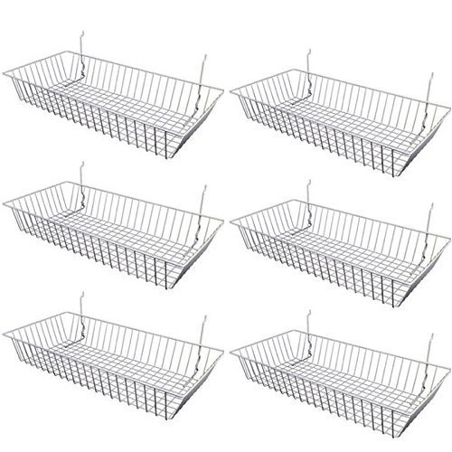 6 pcs – 24″ x 12″ x 4″ Baskets for Gridwall/Slatwall/Pegboard – CHROME