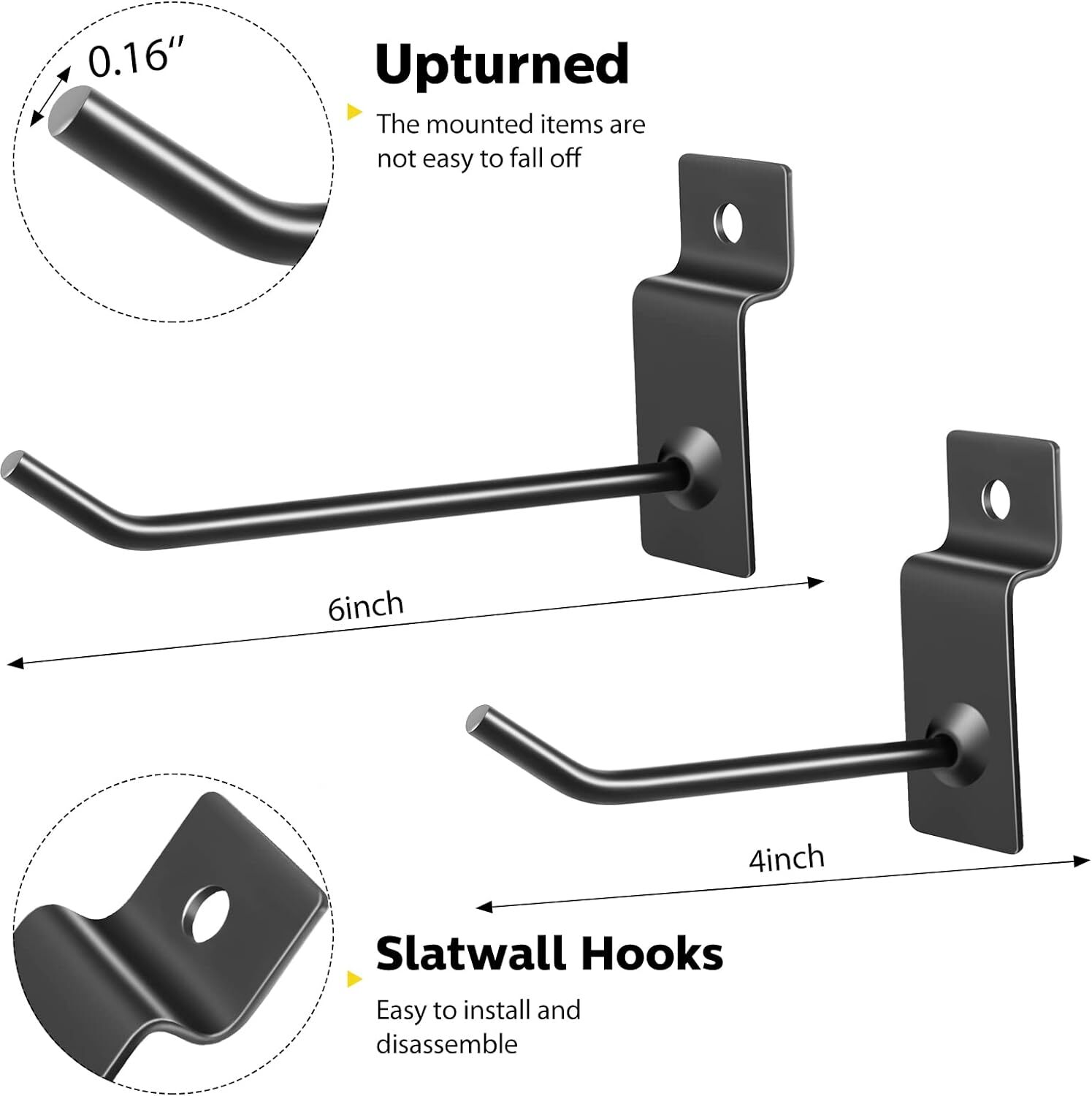 50 Packs Slatwall Hooks 4 Inch 6 Inch Panel Display Hooks Metal Slat Wall Black