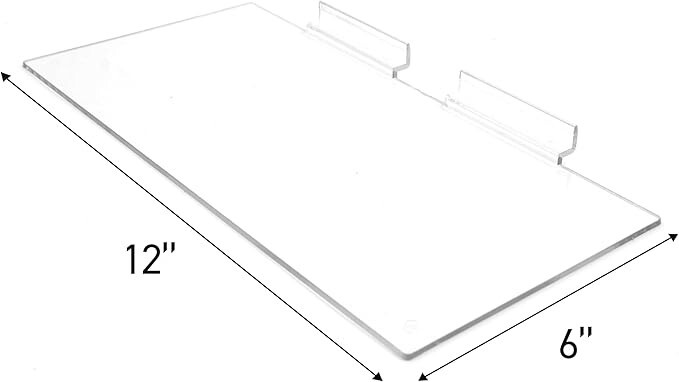 25 Slatwall Shelves Shelf Shoe 12″ x 6″ Flat Styrene Clear Acrylic Slat Grid