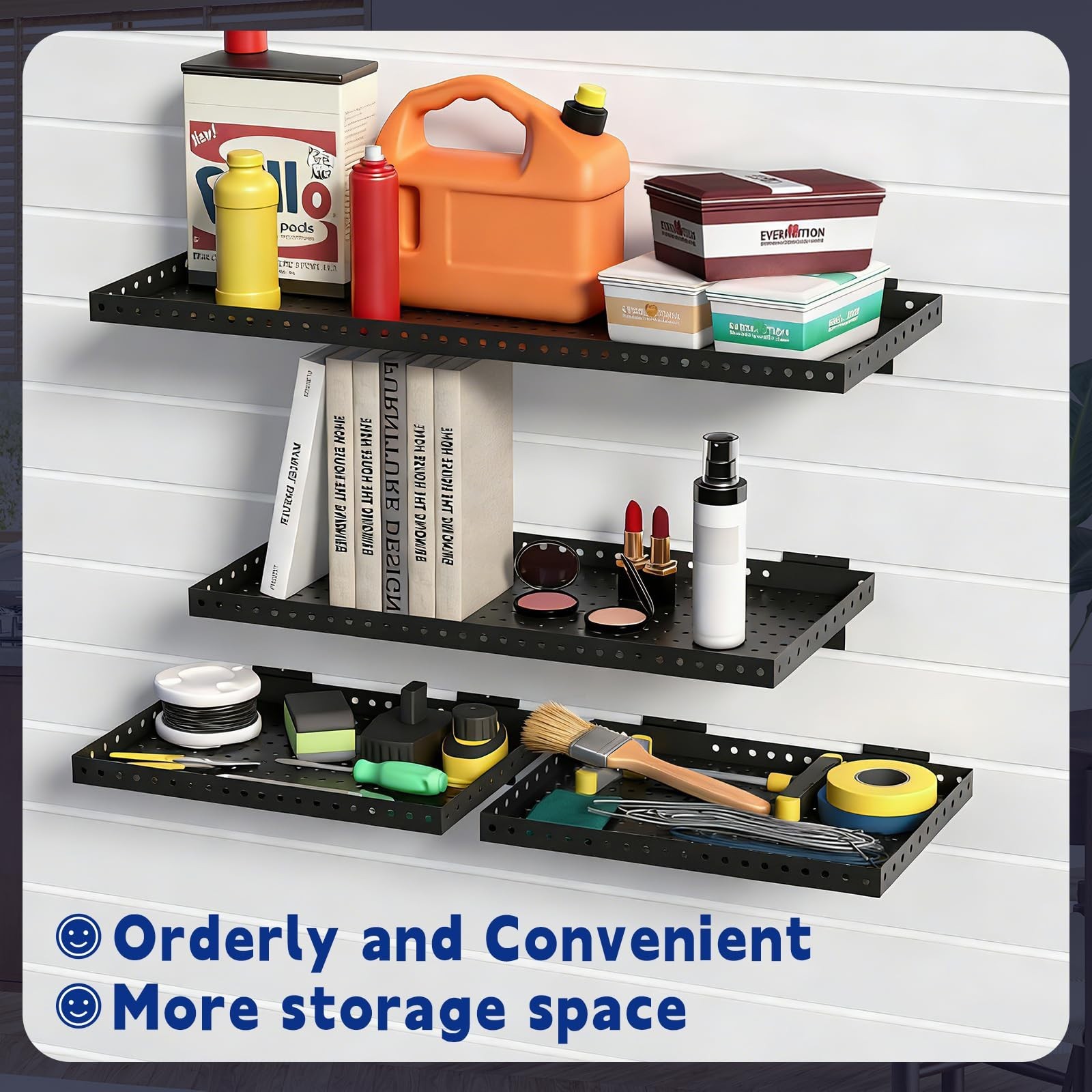Heavy Duty Slatwall Shelf 24″x12″ – Steel Storage Rack for Garage & Retail (2 Pa